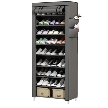 Étagère à chaussures en tissu 60x30x160cm 10 niveaux avec housse protection meuble chaussure en tissu range-chaussures en tissu